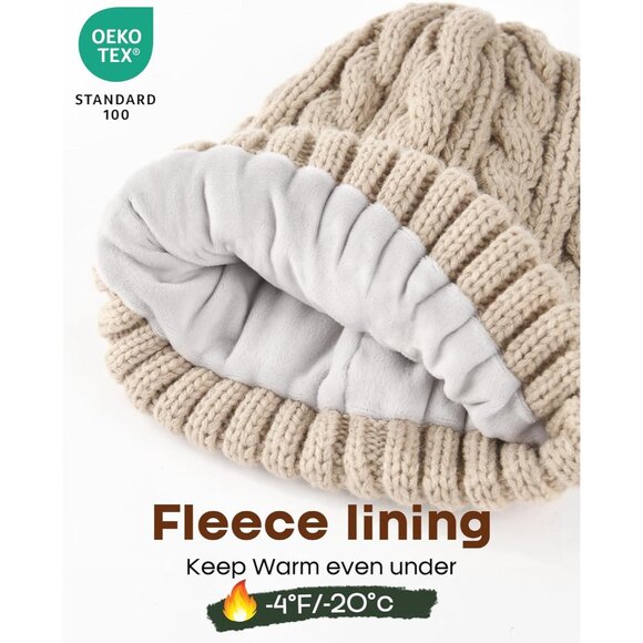 Womens Winter Hat Gloves Scarf Set Fleece Knit Pom Beanie Warm Neck Warmer Touch - Picture 2 of 7